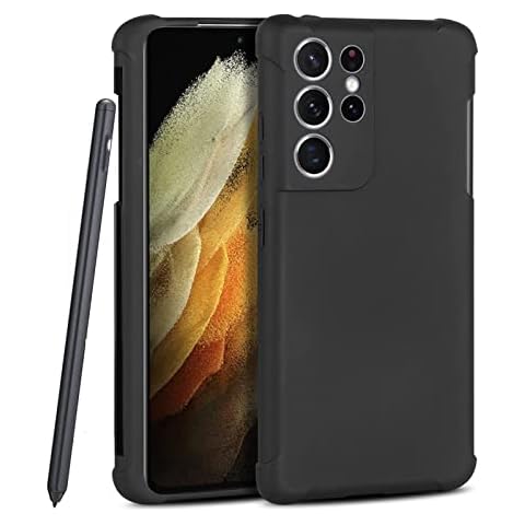 Vitodo for Galaxy S21 Ultra Case with S Pen Holder, 4 Cornered Airbag Shockproof Design Matte Soft TPU Anti-Fingerprint Dirt-Resistant Built-in Stylus Holder Slot for Samsung Galaxy S21 Ultra - Black Cover