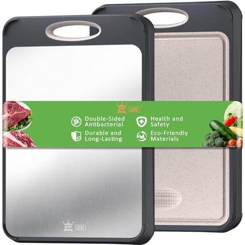 GUANCI Cutting Board for Kitchen, Stainless Steel Cutting Board Double