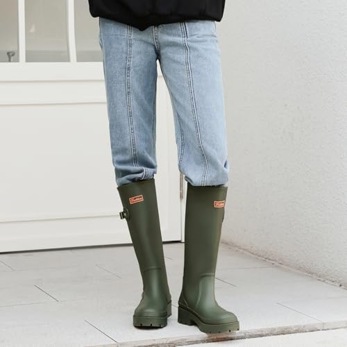 Women's Rain Boots Knee High Rubber Boots Waterproof Garden Shoes Anti-slipping Rainboots For Women Comfortable Insole Light Wide Calf Rain Shoes by XTJSCBDSH - Used condition - Image 2