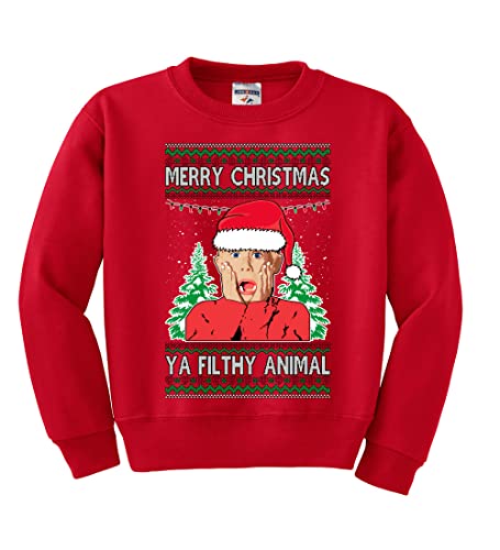 Shark & Hammer Merry Christmas Kid Ugly Christmas Sweater Unisex Boys Girls Crewneck Sweatshirt, Red, Medium