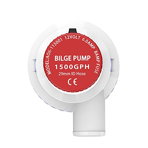 AIRTAK Bilge Pump for Boat DC12V 1500GPH Small Bilge Pump 12 Volt Electric Water Pump Low Noise with The Switch