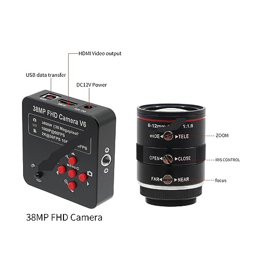 Caméra microscope Full HD 1080p avec objectif zoom 6-12mm pour inspection vidéo