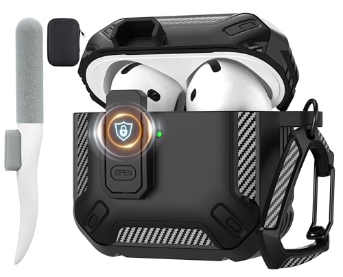 Maxjoy Capa para AirPods 4 com trava, capa para AirPods 4ª geração com kit de limpeza, capas protetoras à prova de choque para AirPod Gen 4 com chaveiro, compatível com Apple AirPods4 2024 2025, preta