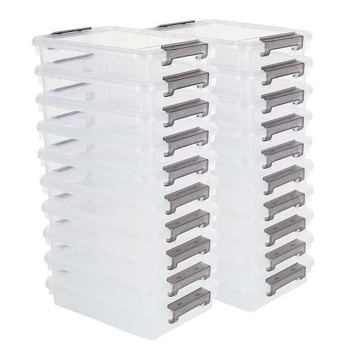 Image of Citylife 20 PCS Plastic Storage Bins with Latching Lids Portable Project Case Clear File Box Stackable Storage Containers for Organizing A4 Paper, Photo, Document, Scrapbook