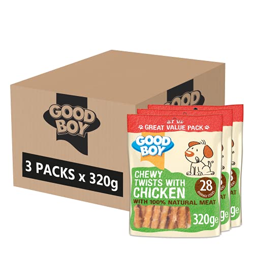 Good Boy – Chewy Twists With Chicken – Dog Treats – Made With 100% Natural Chicken Breast Meat – 320 Grams – Gluten Free Dog Treats (Case of 3)