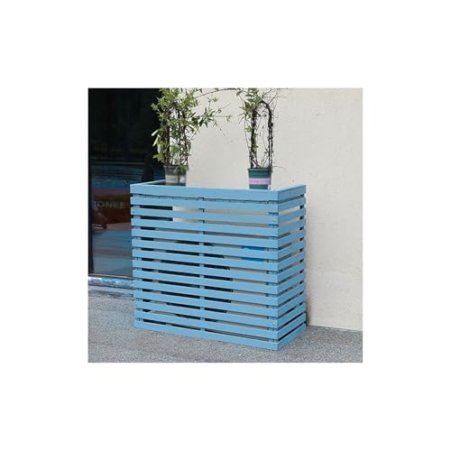 Soporte para flores y cubierta de madera maciza azul para ocultar aire acondicionado 2