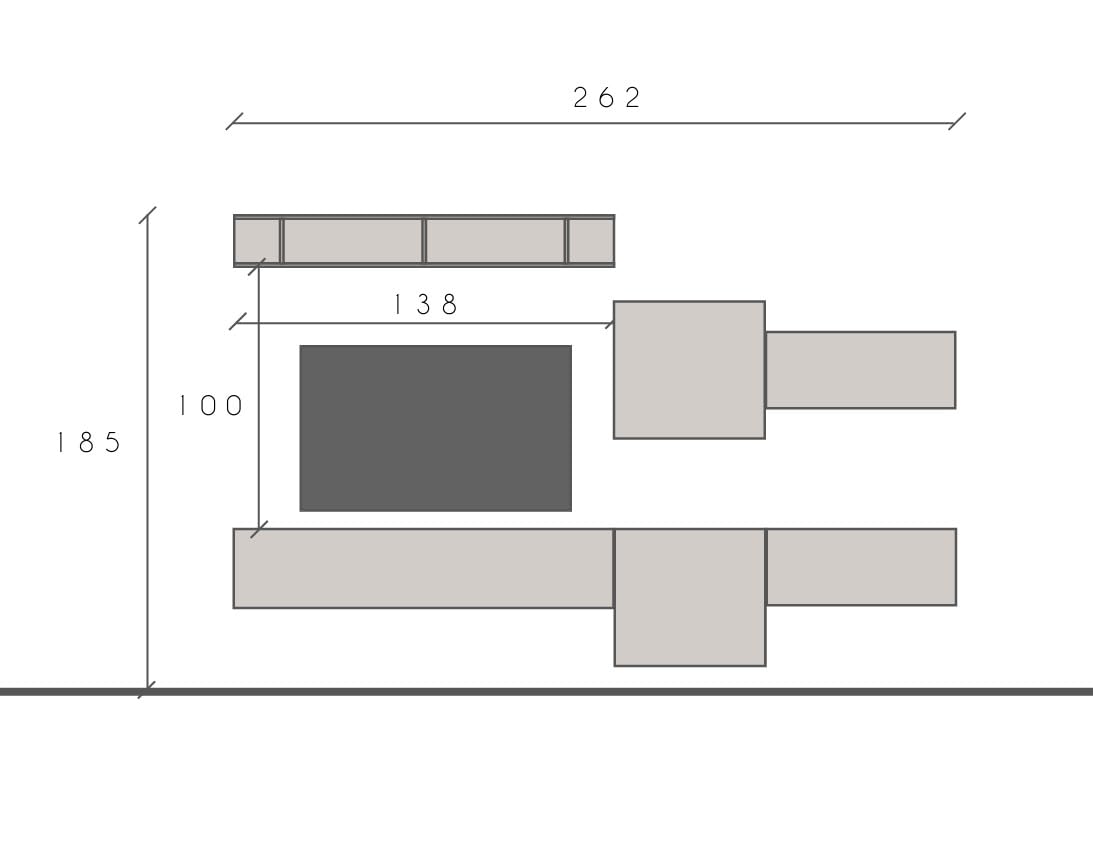 ARREDO DA CASA Parete Attrezzata Moderna 262x185 cm Dotata di Pensili a Cubo Mobile Porta TV con Anta Vasistas e Mensola Arredamento Soggiorno Bronzo e Noce PAL30