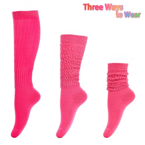 2 Pairs Women Slouch Socks 80s Neon Extra Long Scrunch Socks Slouch Thick Knee High Socks Knit Boot Socks Size 9 to 113