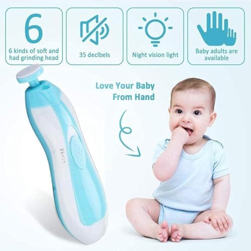 Image of Baby Nail Trimmer Electric Nail Drill Professional Portable, Safe Baby Nail File,Babys Nail Clippers with Light &6 Grinding Pads for Newborn Toddler Toes & Fingernails, Kids Nails Care (Blue, Medium)