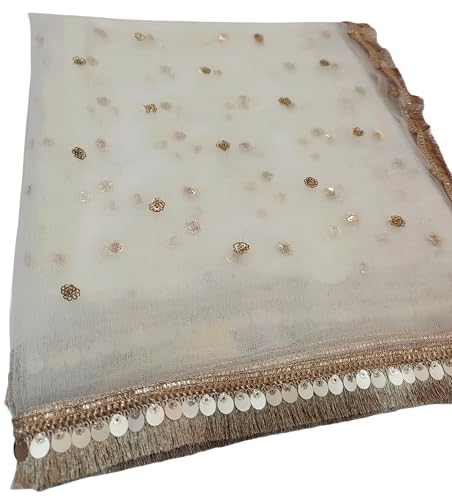 Image of Navti Creations Women's Lightweight Net Dupatta With Sequence Embroidery & Kiran Border (Length 2.25m)
