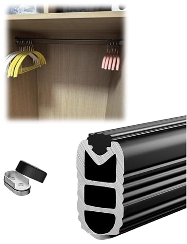 Barra for armario de alta resistencia de 400 kg, barra montada en la pared de aleación de aluminio: uso comercial y doméstico for organización de hoteles y armarios(Black,60cm/23.6in)