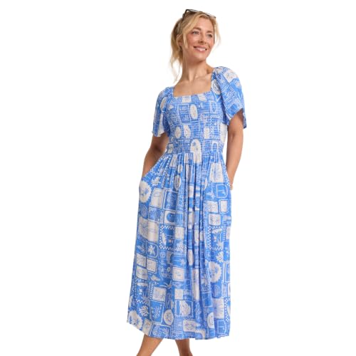 Saltrock Women's Island Tile Midi Dress in 100% Viscose -UK14 Blue