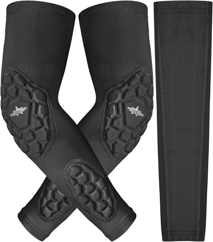 Penveer Compression Padded Arm Sleeves for Youth & Adults - Elbow & Forearm Support - Breathable Football Padded Sleeves (Black AM)