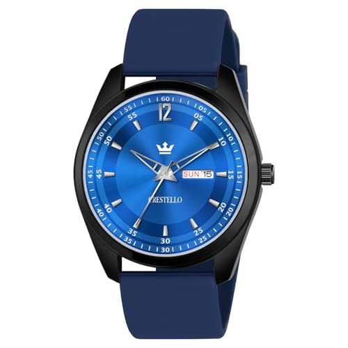 Image of CRESTELLO Silicone Strap Analog Wrist Watch with Day-Date Display for Men | 1 Year Warranty* | CR-BK205