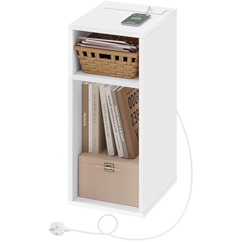 WOLTU Slim Bedside Table with Charging Station Cover
