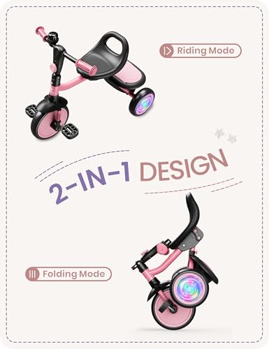 Image of besrey Colorful Lighting Toddler Tricycle for Ages 18 Months to 5 Years, Toddler Bike with Bell, Kids Tricycle, Gift for 2-5 Year Olds, Toy for Boys and Girls, Tricycle for Toddlers, Pink
