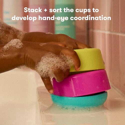 Image of Frida Baby Stack + Pour Bath Tower Bath Toy, Bath Toys for Toddlers, Teaches Child to Grasp, Stack & Scoop. Gross to Fine Motor Skills, Hand Eye Coordination, Sort by Size, Count, Pretend Play