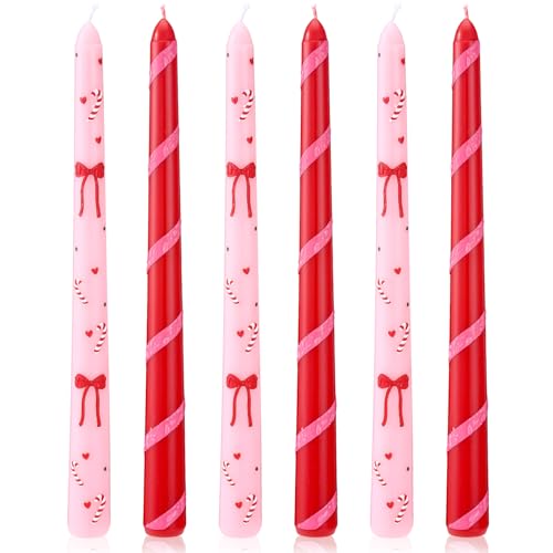 Nuanchu 6 Pcs Candy Cane Shaped Taper Candles Pink and Red Candy Candle Christmas Table Centerpieces Xmas Candlesticks Gifts Farmhouse Decoration for Dinner Holiday Christmas Birthday