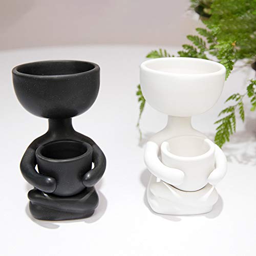 Diyomr Humanoid Ceramic Flower Pot Succulent Cactus Bonsai Planter Pots Container, Ceramic Crafts Vase Home Office Decoration Desk Window Sill Decor,Not Include Plants (White-A) #TOP3