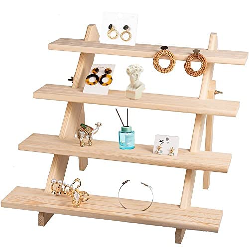 Jevindo 4 Stufen Holz Schmuckständer, Ring-Ohrring-Schmuck-Ausstellungsständer mit großer Kapazität, Showcase für Parfüm/Halskette/Uhr/Brille/Kuchen Cover