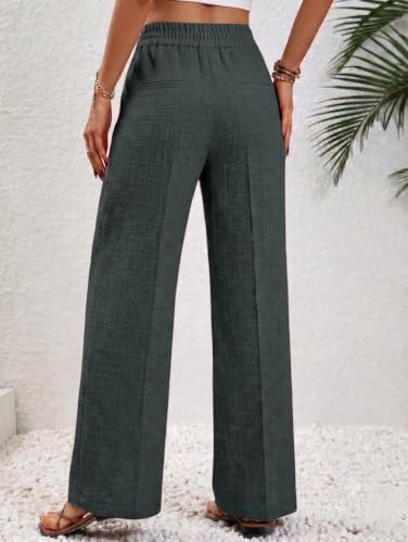 Image of TOPLOT High Waist Korean Trousers for Woman | Premium Wide Leg Palazzo Pant | Full Length with Dual Button & Elastic Band | Comfortable Office Wear & Business Casual Trouser (5272)