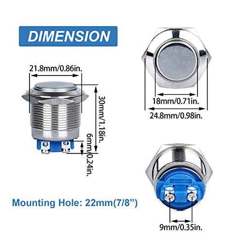 Snapklik.com : 1-Pack 22mm High Round Head Momentary Metal Waterproof ...
