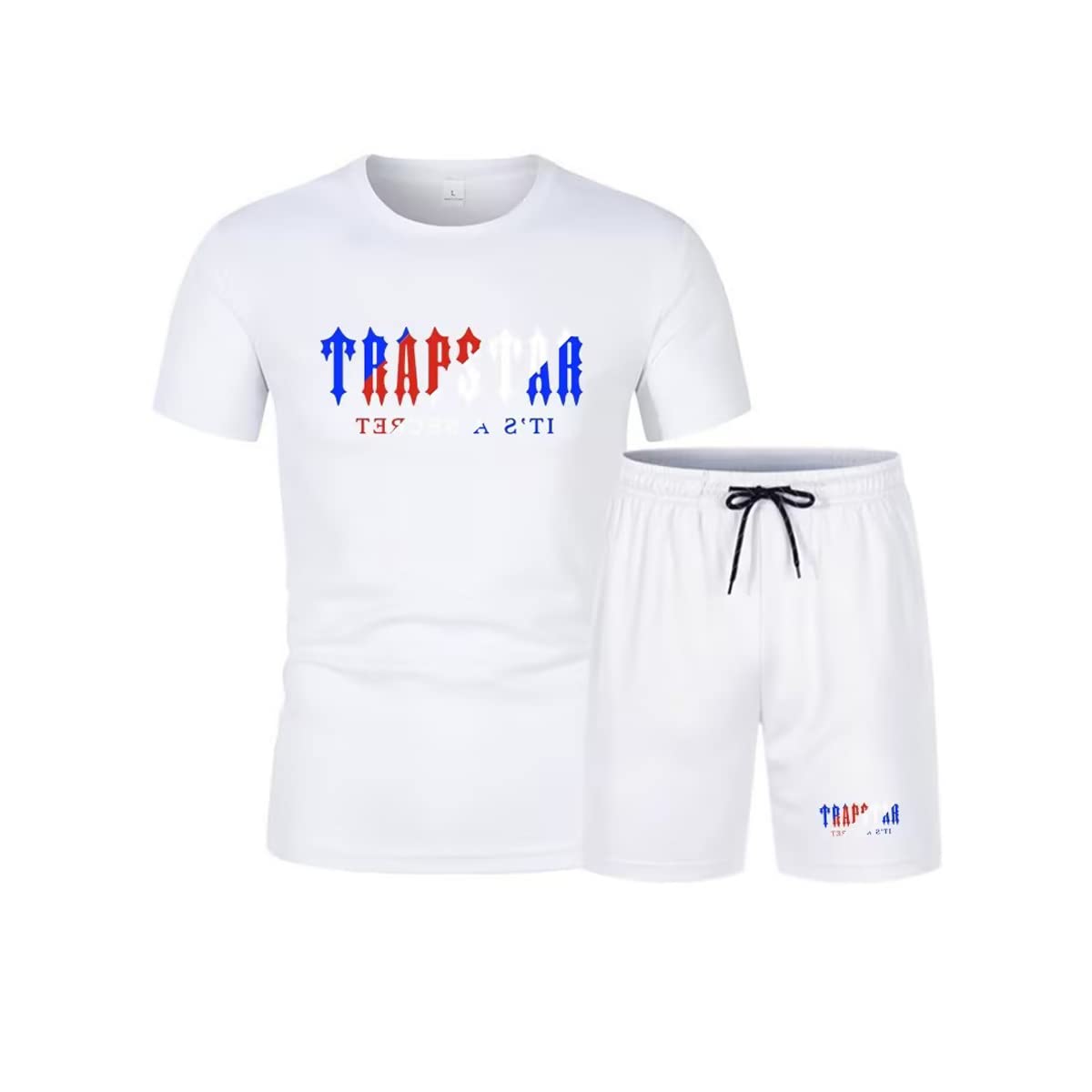LIAOPUFUS Traje Deportivo Trapstar Logotipo Modelo de Malla Transpirable 2 PCS de Manga Corta Para Hombres Trapstar Shorts Verano Running Set Estampado
