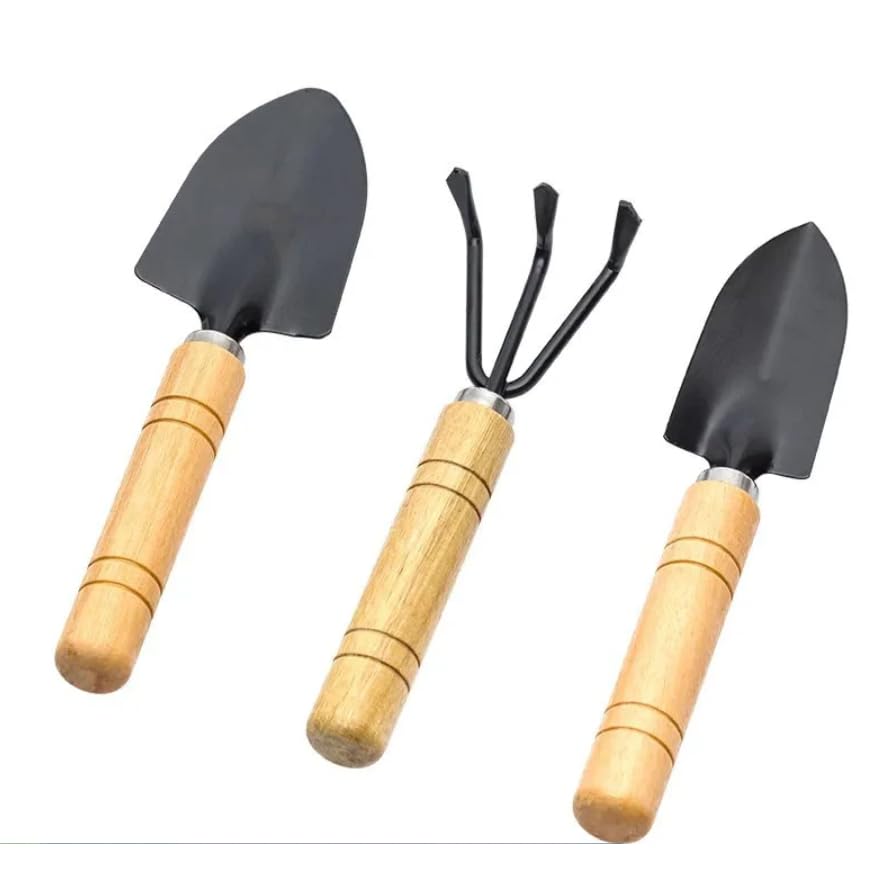 Kit Jardinagem 3 Peças Conjunto Ferramentas Pá Ancinho Cabo de Ma...