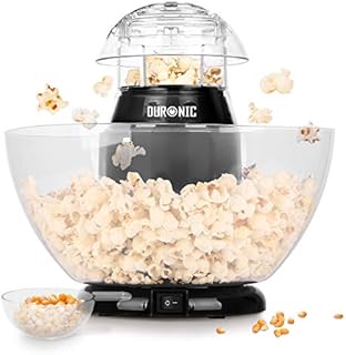 Duronic POP50 BK Maszyna do popcornu automat 1200W z wyjmowaną misą bezolejowa | do prażenia ziaren kukurydzy bez tłuszczu | pojemność: 50g ziaren | niskokaloryczna przekąska | na gorące powietrze
