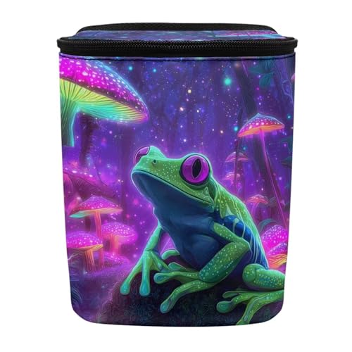 Image of Talayituse Frog Mushroom Galaxy Print Car Trash Can with Lid, Leak Proof Auto Trash Bag Hanging Vehicle Garbage Can Multipurpose Storage Container for Back Seat Road Trip