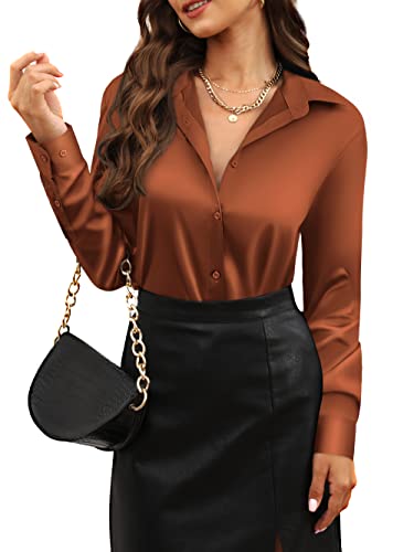 CUNLIN Women's Satin Button-Down Long-Sleeve Shirt (XXS–4XL, Solid Colors) - image 1