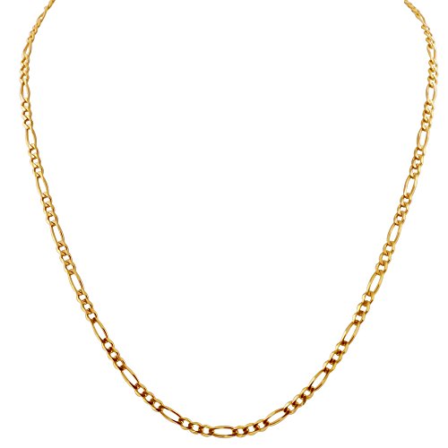 Men Women Gold Figaro Link Chain 4MM Fashion Jewelry Necklaces Stainless Steel 18K Plated,18~26 Inches