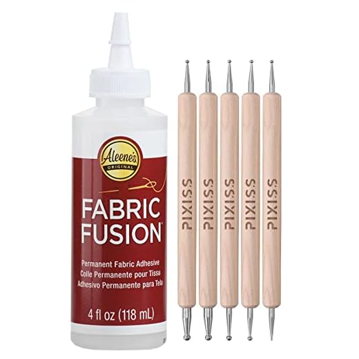 Fabric Fusion Fabric Glue Permanent Clear Washable 4oz for Patches, Rug Glue, Clothing Glue, No Sew Fabric Glue with Pixiss Art Dotting Stylus Pens 5 pcs Set