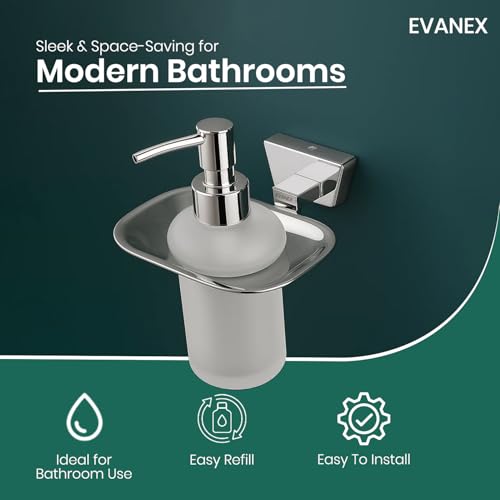 Image of EVANEX EVANEX 304 Grade Stainless Steel Stand Glass Bottle Liquid Soap Dispenser /Hand Wash Gel, Conditioner, Sanitizer Stand, Shampoo Dispenser /Bathroom Accessories Set (Aquarius)