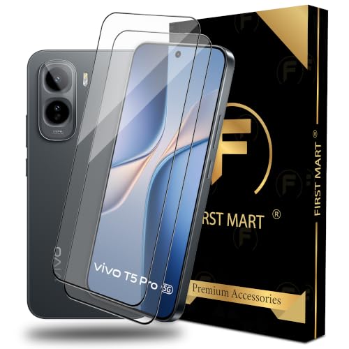 Image of FIRST MART Tempered Glass Screen Protector for Vivo T5 Pro - Full-Glue Screen Guard, 3D Edge to Edge, HD Clear, Bubble-Free, Case-Friendly, Black, Pack of 2