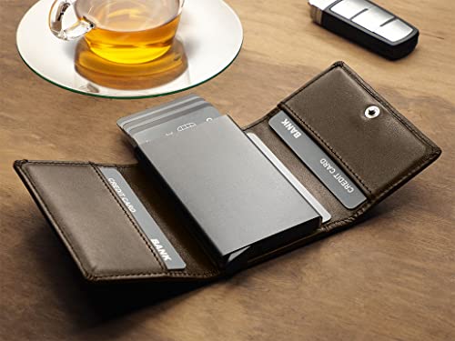 PULARYS Mini Wallet BOSTON - Multifunckion Credit Card Case - Italian Leather - RFID blocking - Size: 7.5 x 9.5 x 2.5 cm - Space for up to 10 Cards - Snap Fastener - Classic Design4