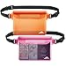 HEETA Waterproof Dry Bag for Women Men (Transparent Black 5L) Bundled with 2-Pack Waterproof Pouch with Waist Strap (Orange & Pink)