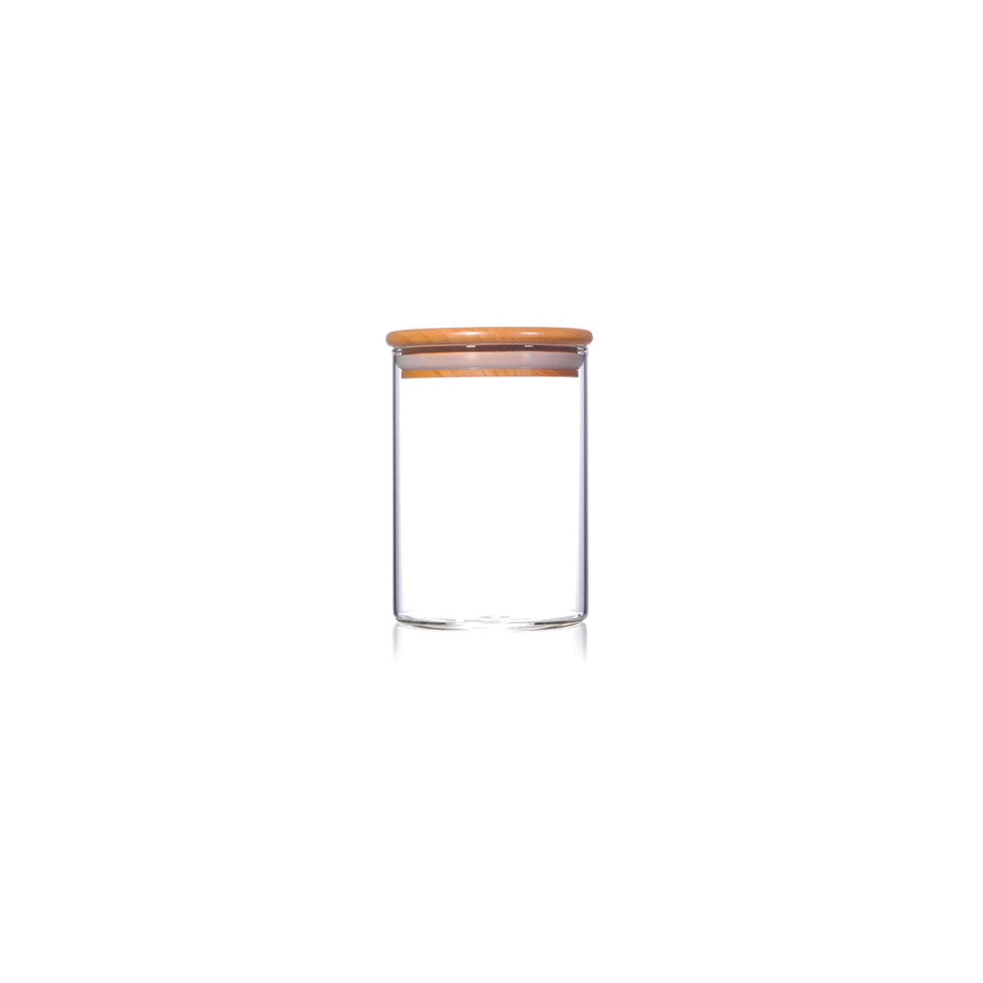 Print Maniacs Transparent Glass Storage Jar 800Ml With Bamboo Lid Airtight Kitchen Container For Sugar Coffee Tea Snacks Pantry Storage Clear Glass Canister With Wooden Lid Food Storage Jar Single Or Set