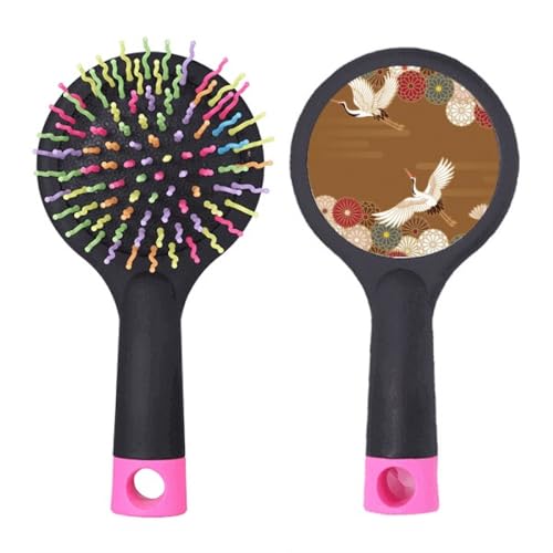 Brosse à cheveux démêlant base coussin anti-casse motif grues fleurs salon de coiffure