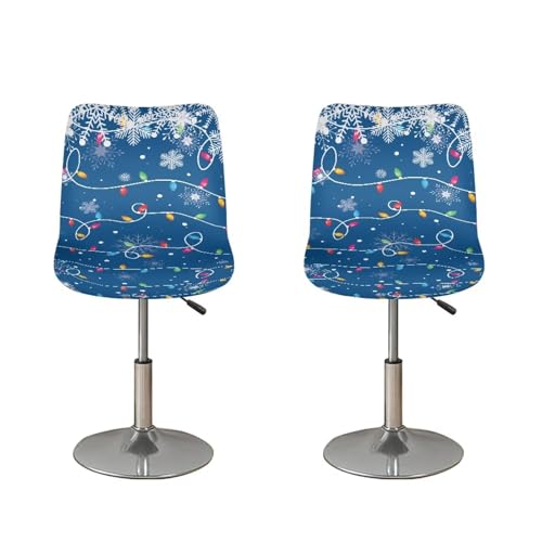 Image of Bar Stool Covers with Backs Square Barstool Covers Christmas Snowflake Lights Elastic Swivel Bar Stool Covers Slipcovers Non-Slip Cushion Slipcover Set of 2