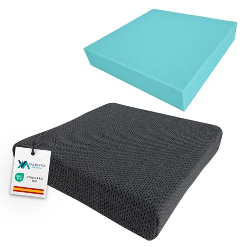 VALENTIA MEDICAL Cojín Antiescaras Espuma Alta Densidad para Silla de Ruedas y Oficina con Funda Lavable Transpirable Base Antideslizante Mejora Postura y Reduce Presión Lumbar y Coxis