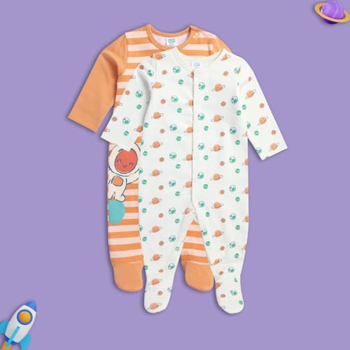 Image of miniklub Baby Front Open Long Sleeve Full Length Knitted Cotton Sleep Suit (Yellow Color)