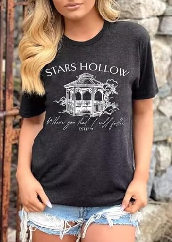 Stars Hollow T Shirt for Women Halloween Cute Fall Shirt Funny Print Letter Autumn Festival Short Sleeve Tee Tops3