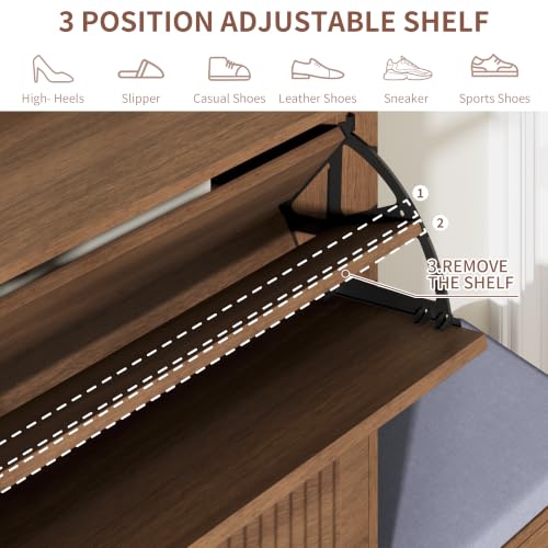 Image of Shoe Storage Cabinet with 2 Flip Drawers, Shoe Organizer Storage with Bench