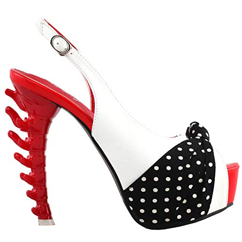 SHOW STORY Vintage Red White Black Polka Dots Slingback Gladiator Platform Bone Heels Club Pumps,LF80709