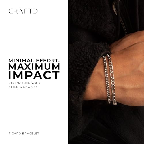 CRAFTD | Figaro Link Bracelet | Waterproof, Heat & Sweat Resistant | Gifts for Men | Men's Jewelry | Size 5MM |2