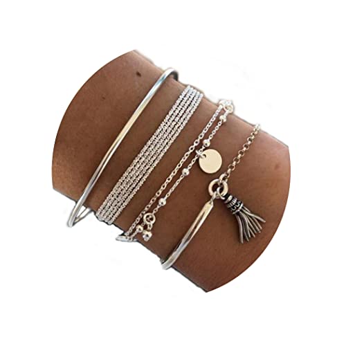 Yean Lot de 4 bracelets à paillettes en argent avec gland - Accessoires réglables pour femmes et filles (argent)