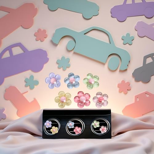 Image of 6Pcs Multicolor Pentapetal Flower Car Accessories for Women, Flower Cars Air Vent Clips Air Conditioner Outlet Decoration Car Interior Decor Charm, Air Fresheners Interior Accessories