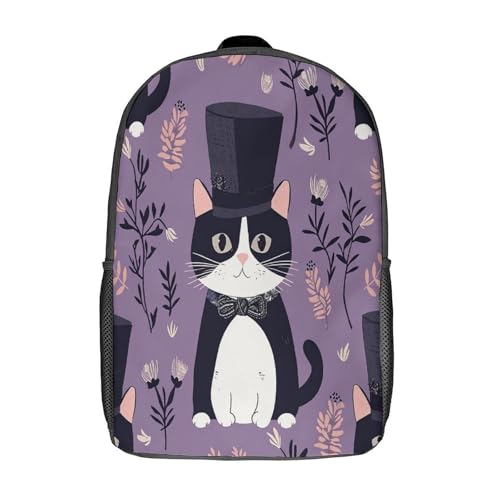 Sac à dos d'école chat 3D pour garçons et adolescentes, grand cartable 17 pouces avec fermeture