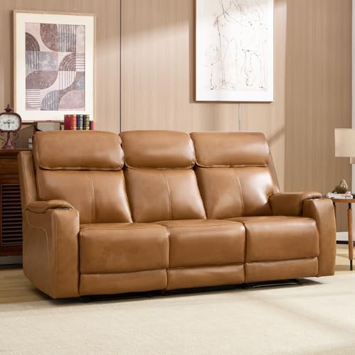 CANMOV Genuine Leather Power Recliner Sofa,Living Room Furniture Sets, 3